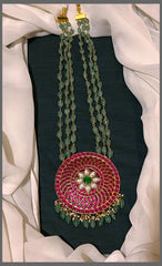 Rich Ruby Kundan Pendant with Emerald Haram - PB00413