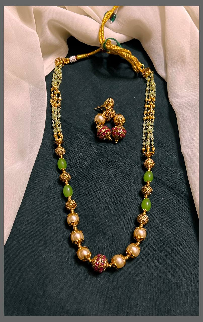 Beautiful Littile Green Beads and Cream Beads Haram - PB00414