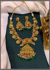 Coral Lakshmi Pendant with Kassu Necklace in Nakshi -NN00645