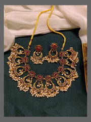 Beautiful Flower Necklace With Pearls In Nakshi - NN00674