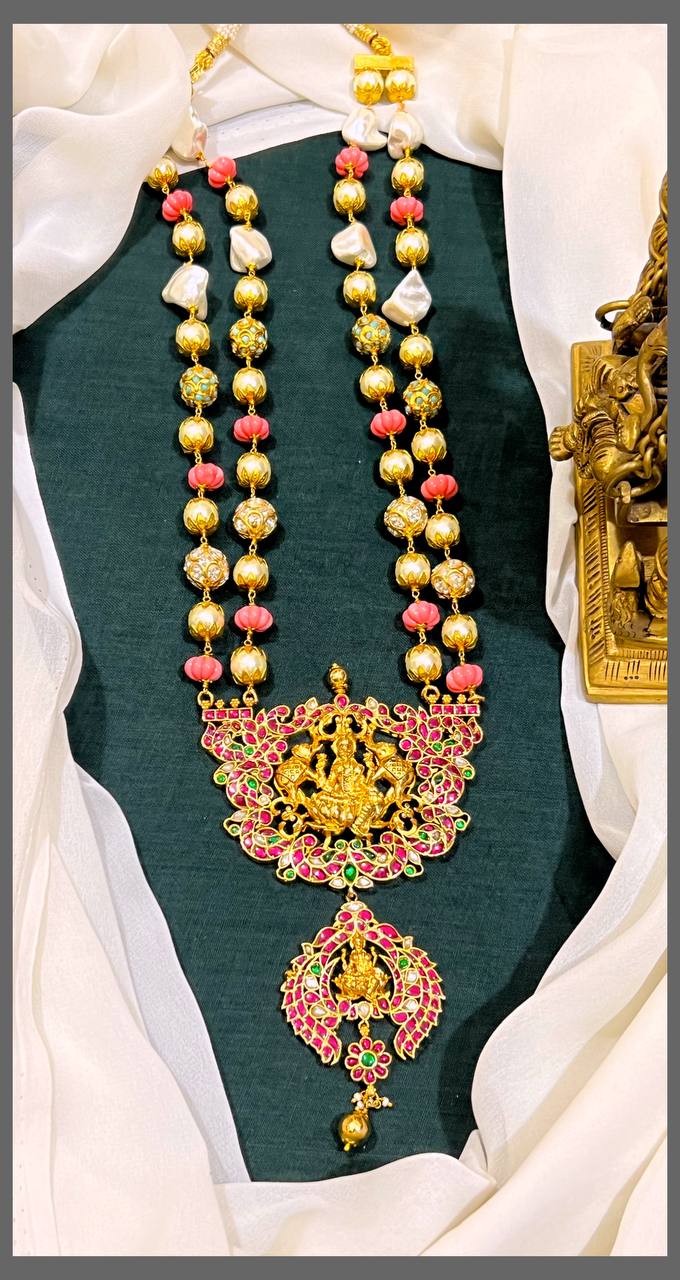 Multicolor Pearl Haram With Lakshmi Kundan Pendant - PB00436