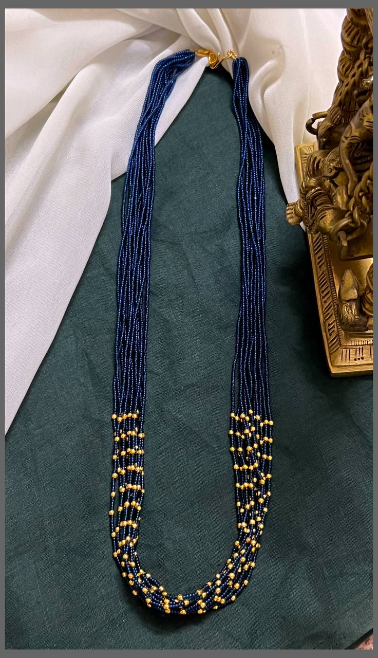 Multi Layer Double Colour Black and Golden Beads Neclace - PB00440