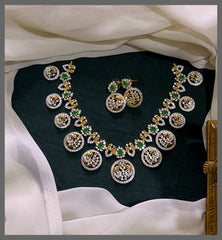 Small Peacock Pendant with  White Stone Necklace in Diamond - DN0061