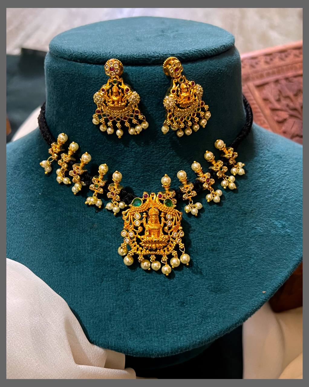 Lakshmi Pendant Necklace in Black Dori - BD0096
