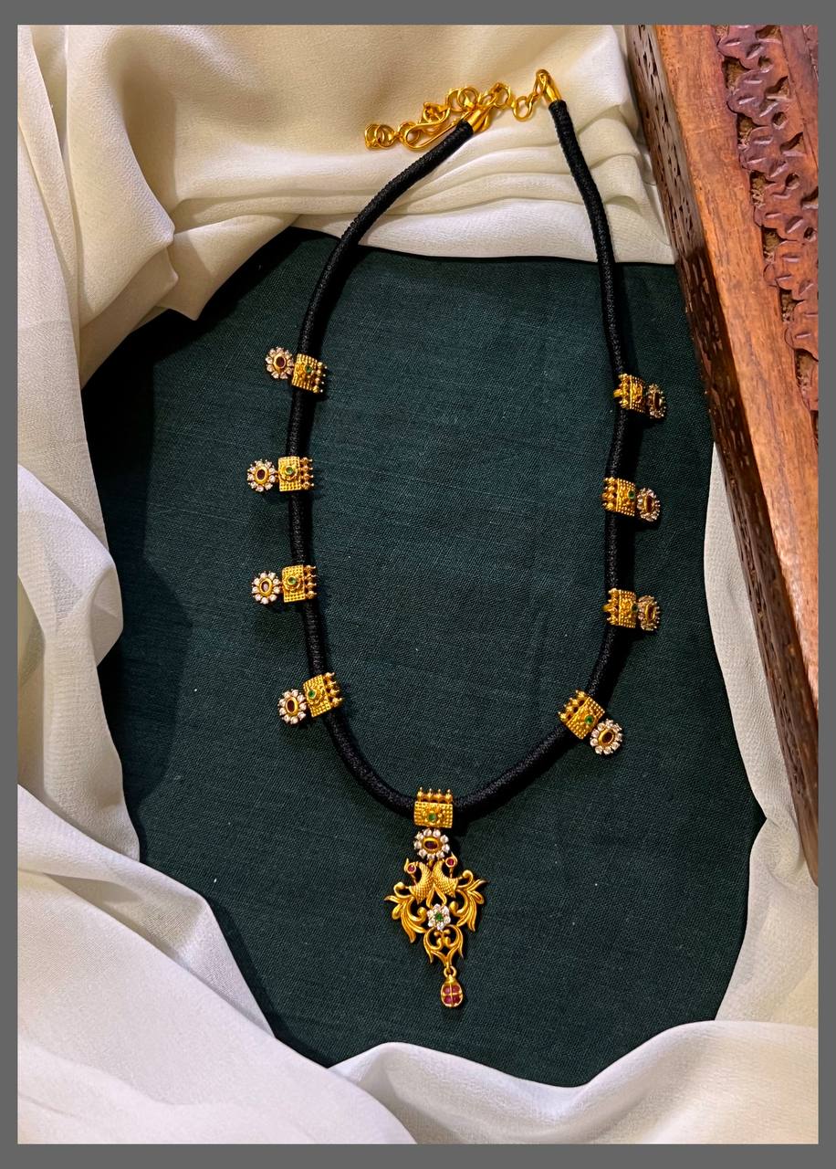 Temple design Pendant Necklace in Black Dori - BD00104