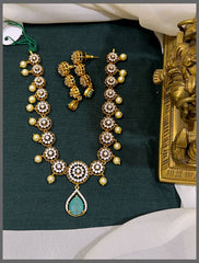 White Stone Flower Necklace With Pearl In Nakshi - NN00711