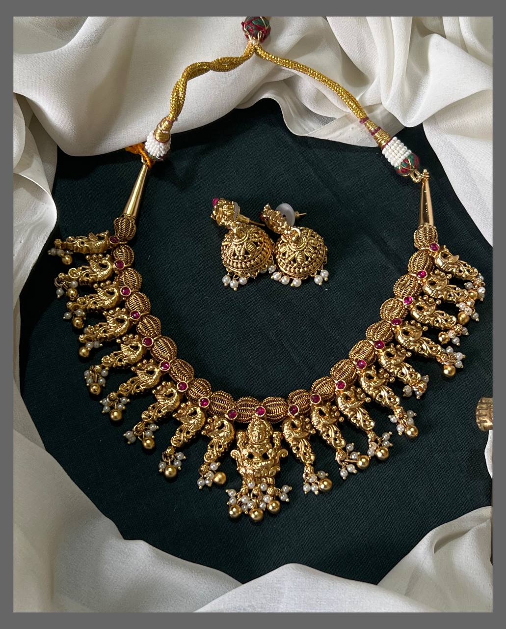 Beautiful Peacock and Lakshmi Necklace In Nakshi - NN00725