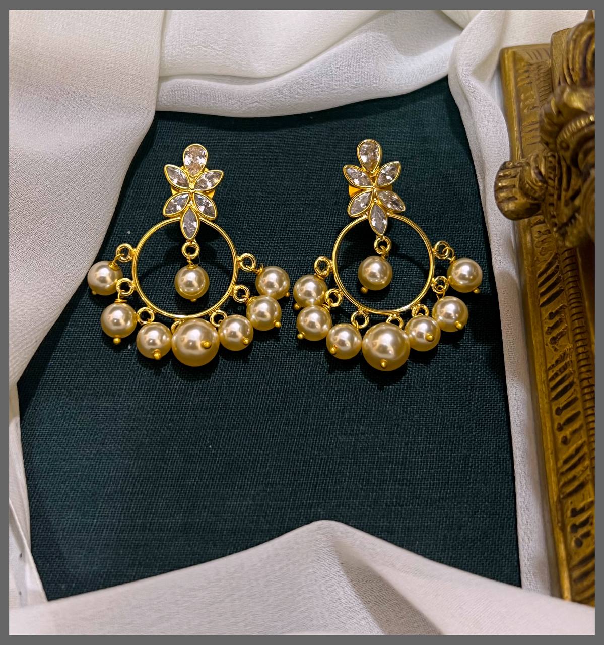 Flower Hugging pearl Earring in Nakshi - NE00587