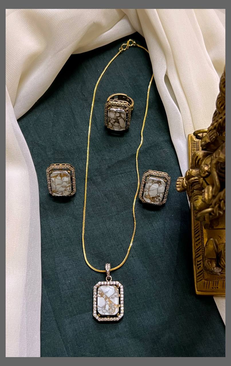 Victoria Pendant Set Chain With Earrings and Ring - VN00167