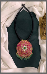 Rich Elegant Ruby Flower Pendant Necklace in Kundan - BD00123