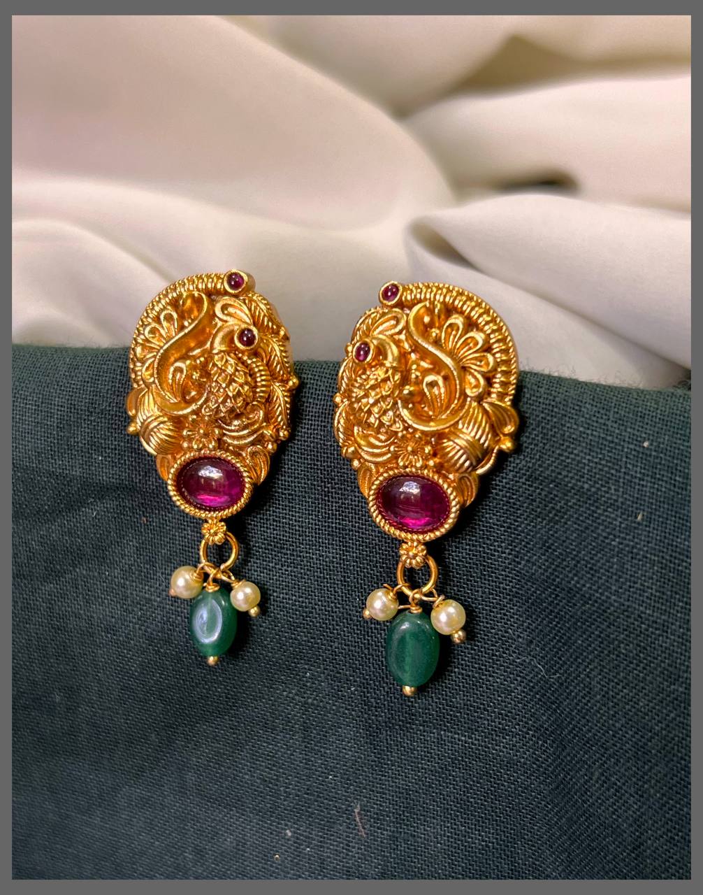 Ruby Peacock Earring in Nakshi - NE00617