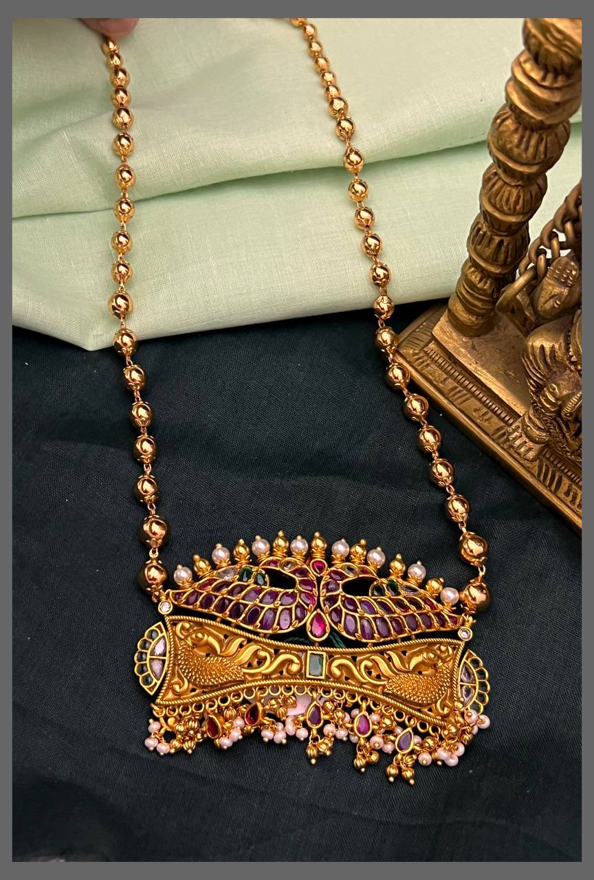 Beautiful Peacock Pendant with Gold Pearl Haram - PB00501