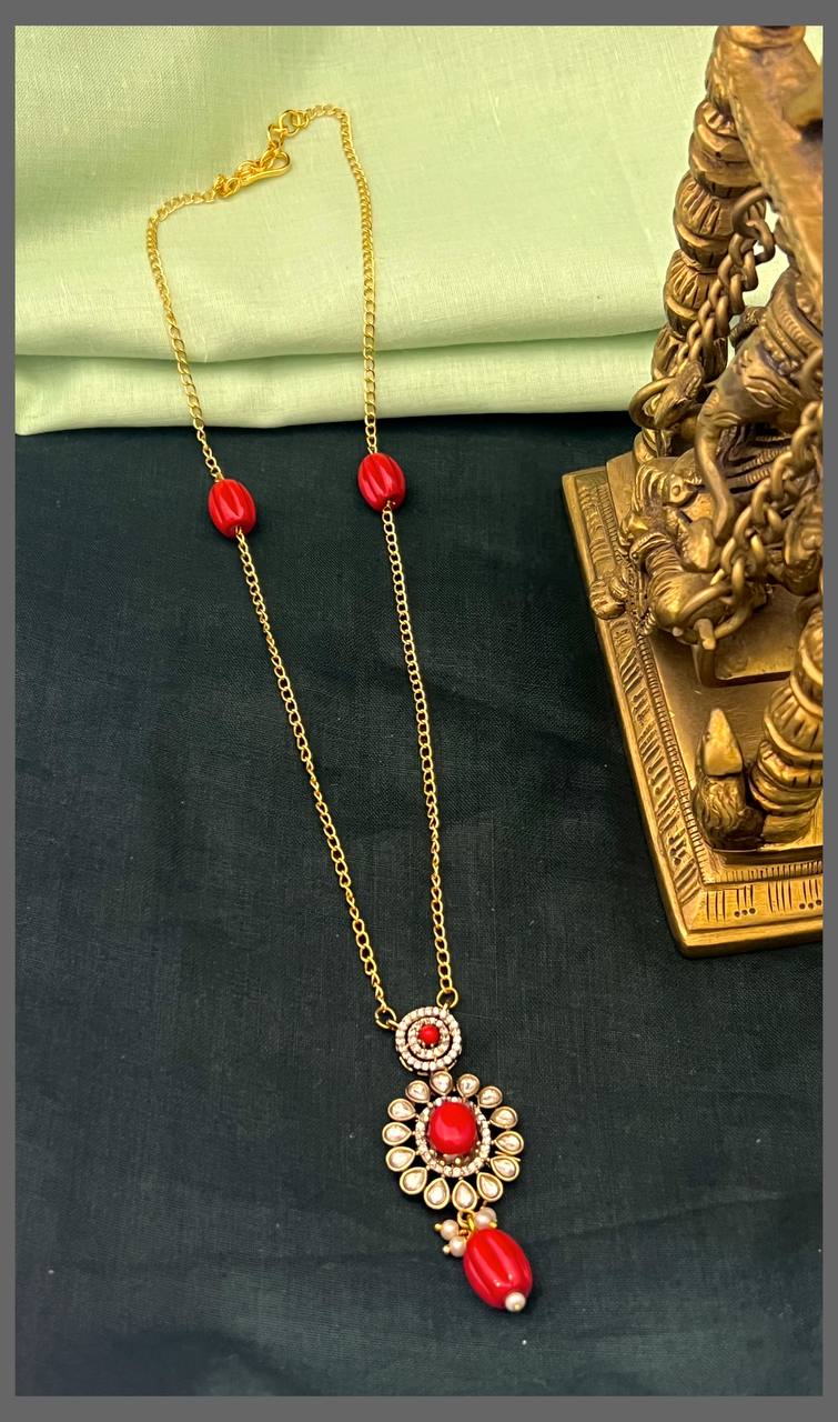 Beautiful White Stone Flower Pendant Chain Haram - PB00502