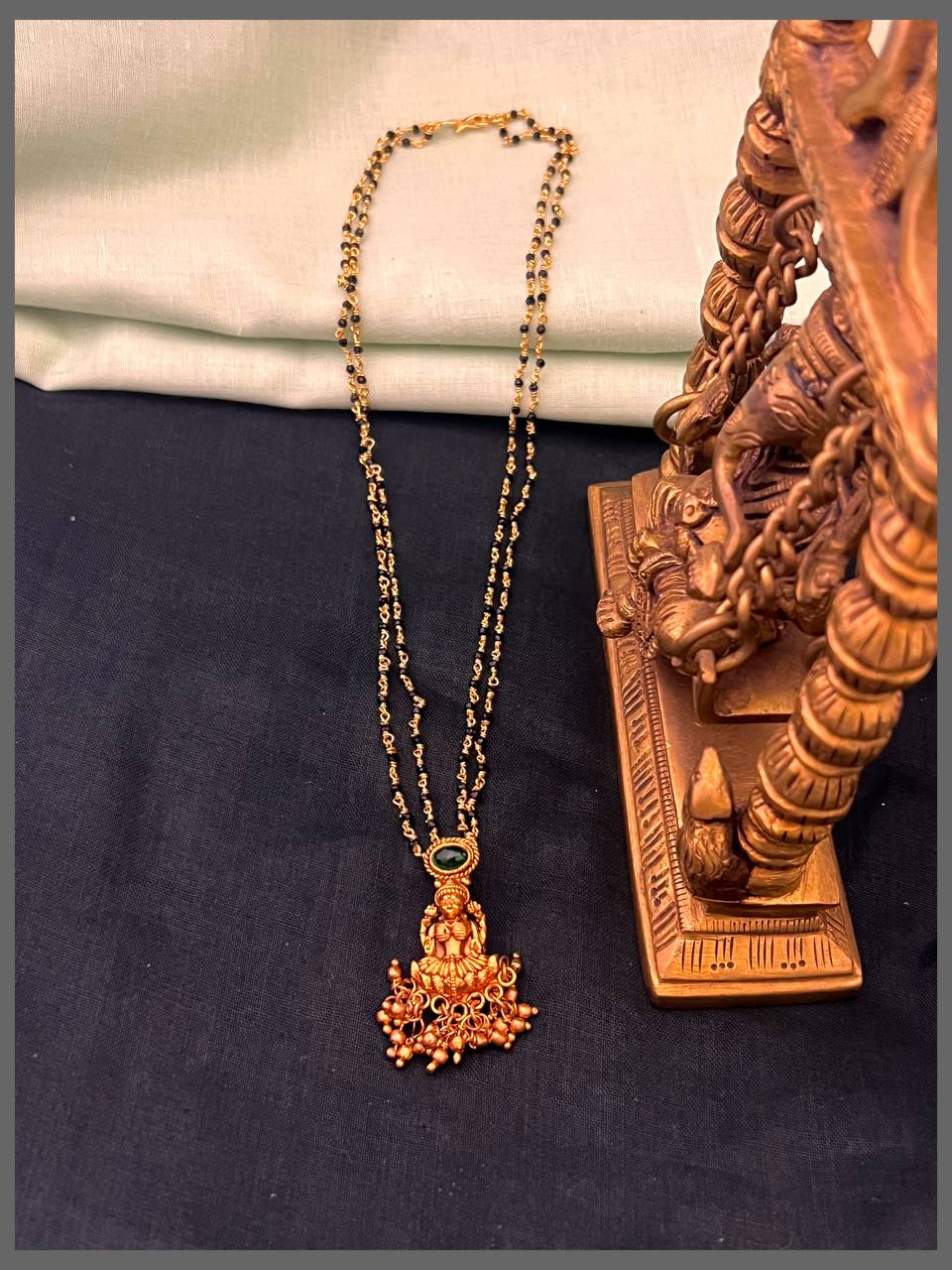 Lakshmi Nakshi Pendant with 2 Layer Black Beads Haram - BD00129