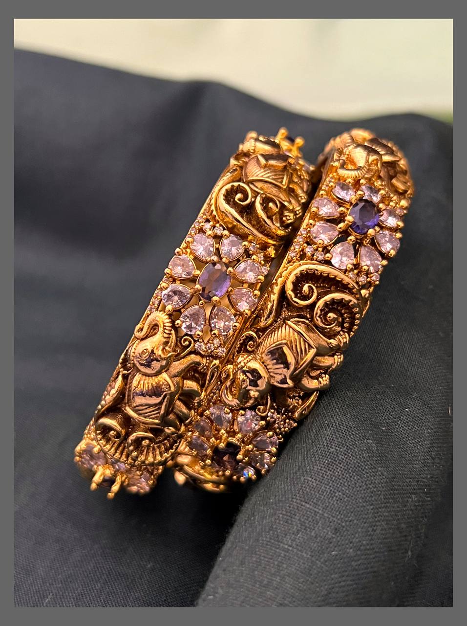 Beautiful Elephant and Stone Flower Bangles - BG00492