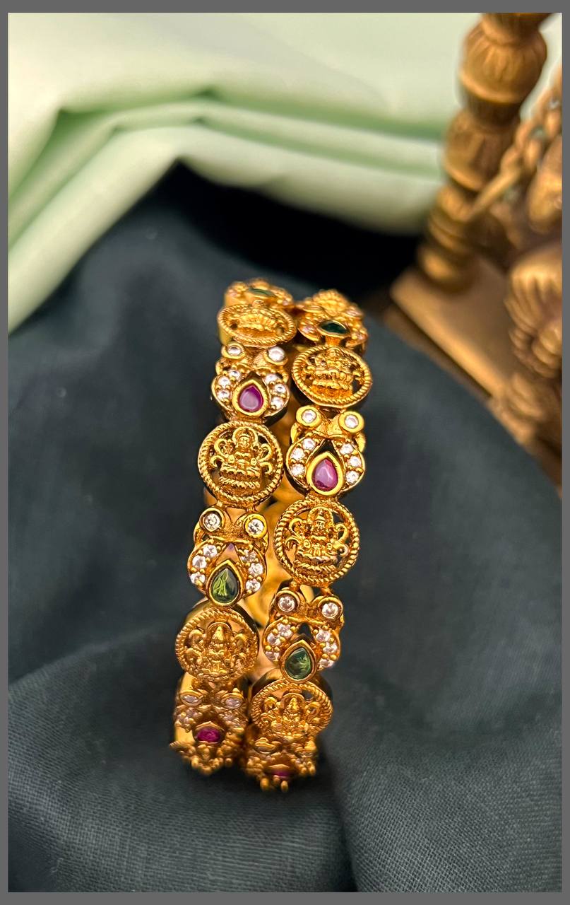 Lakshmi and White Stone Bangles in Nakshi - BG00562