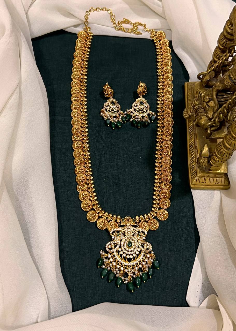 Lakshmi Kaasu Long Haram In Nakshi With Gold Beads- NH0071