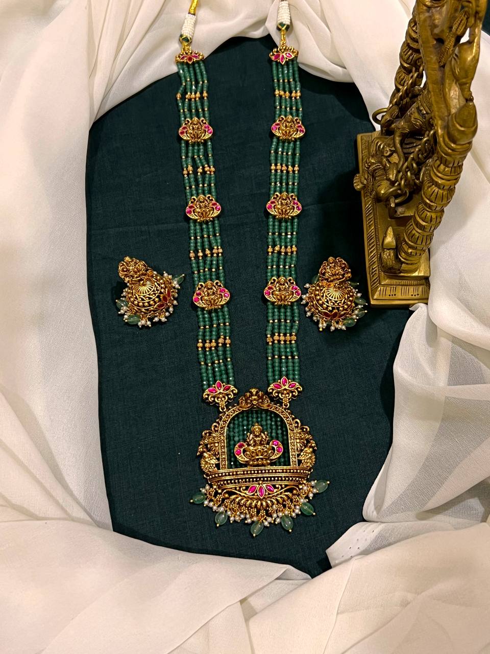 Emerald Lakshmi Jadau Haram With Jhumkis - PB0056
