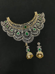 Grand and Elegant White and Green Stone Diamond Necklace - DN0074