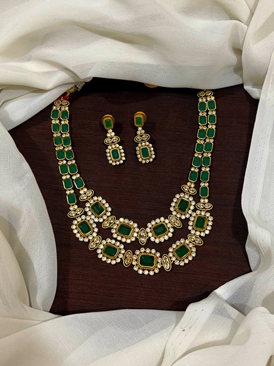 Silver Replica Emerald Stone 2 Layer Set - NN00944