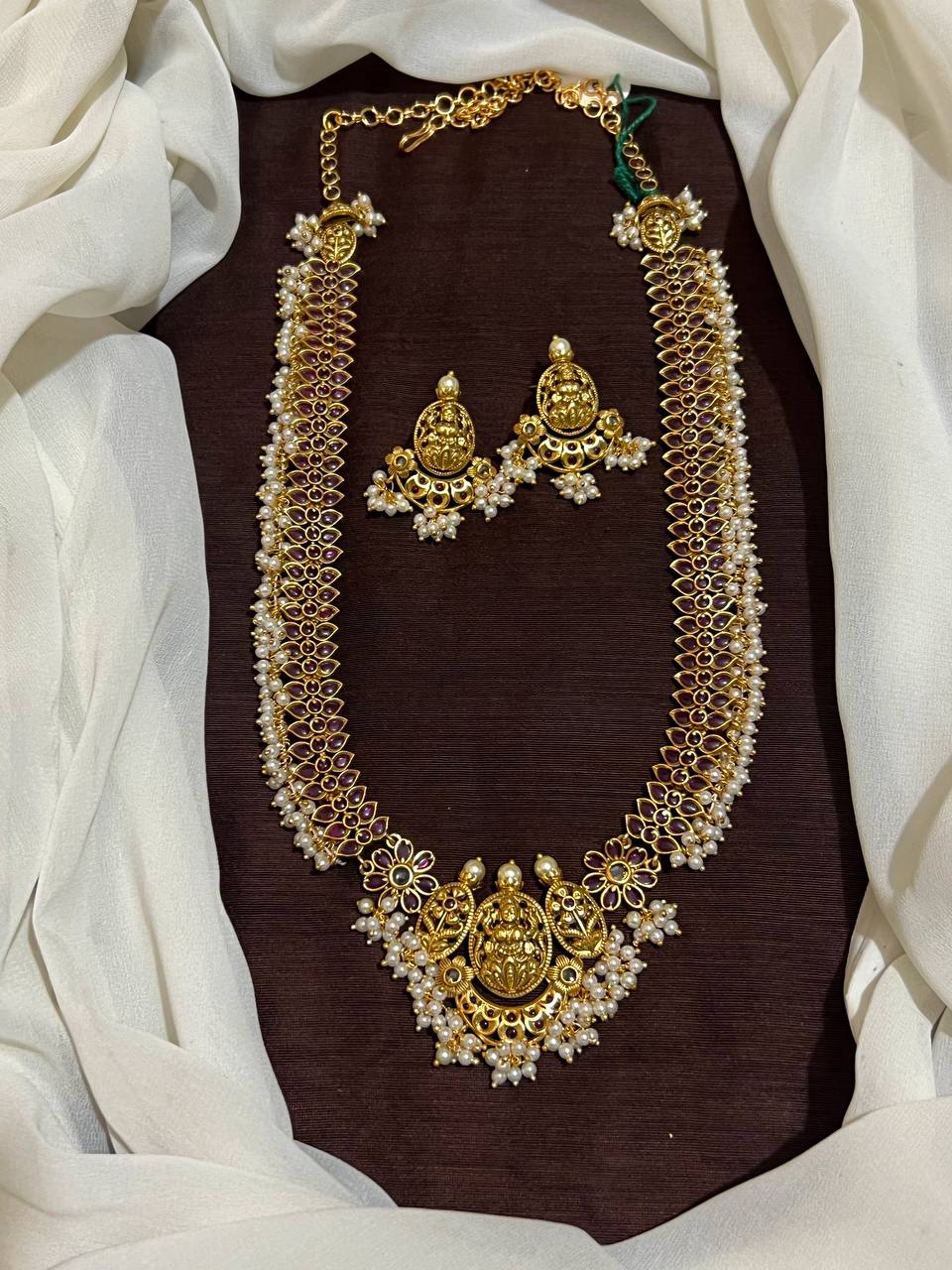 Kempu Long Haram With lakshmi Pendant - NH00290