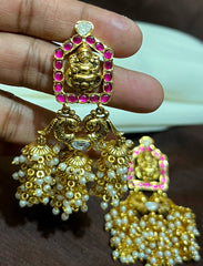 Jadau Stone Lakshmi 3 jhumki traditional earrings - KE002