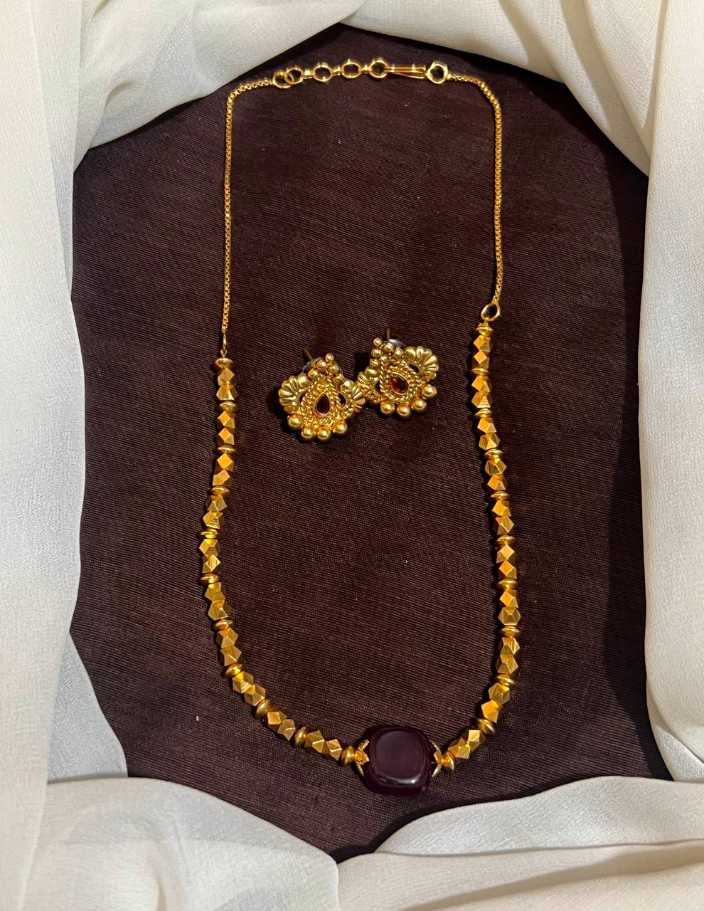 Antique Cute Simple Necklace With Colored Beads and Earring - NN00975