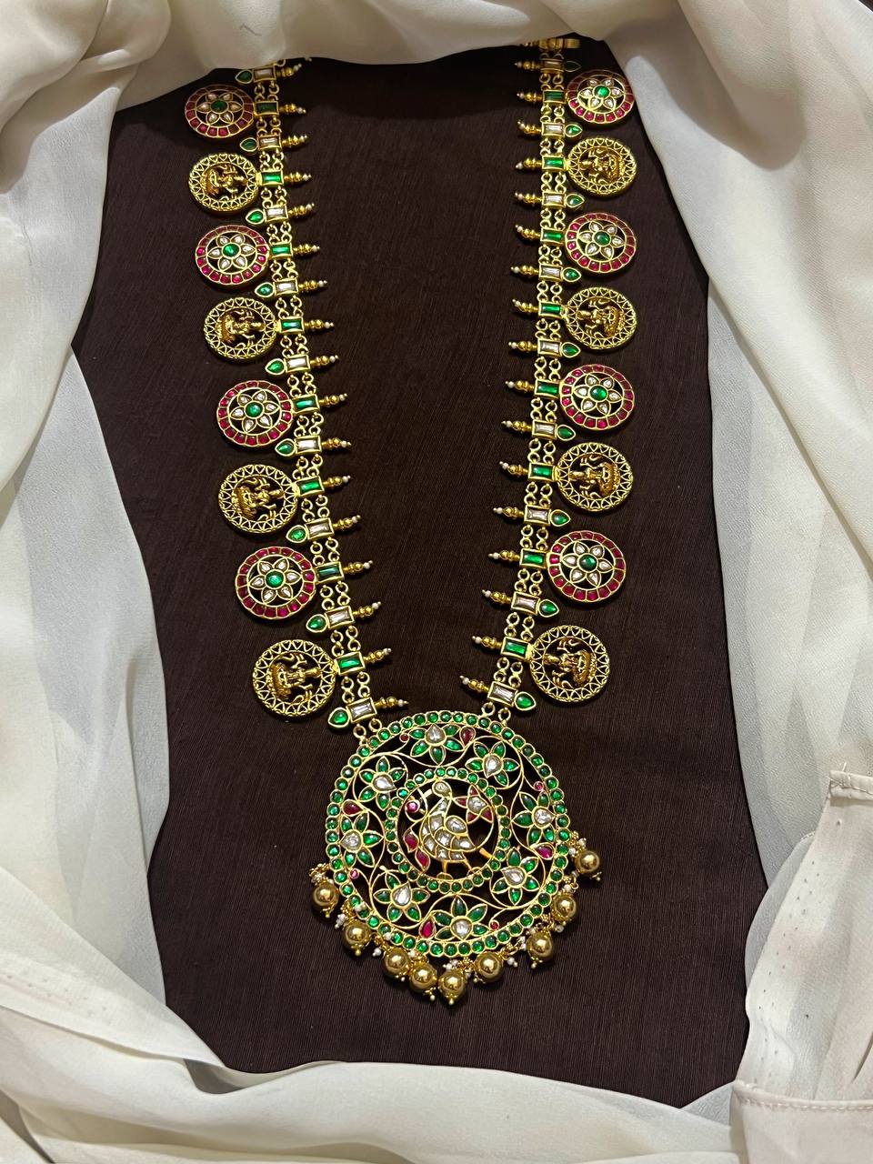 Jadau Bottu Haram With Jadau Emerald Pendant - KH00190