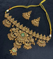 Grand Nakshi Mega Choker With Jaday Stone and Earrings - KN00681