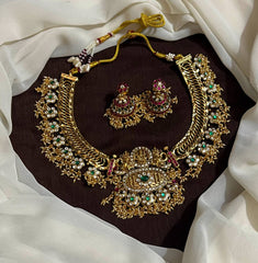 Jadau Jilebi Double Sided Flower Necklace in Broad Pattern With Jhumkis - KN00686