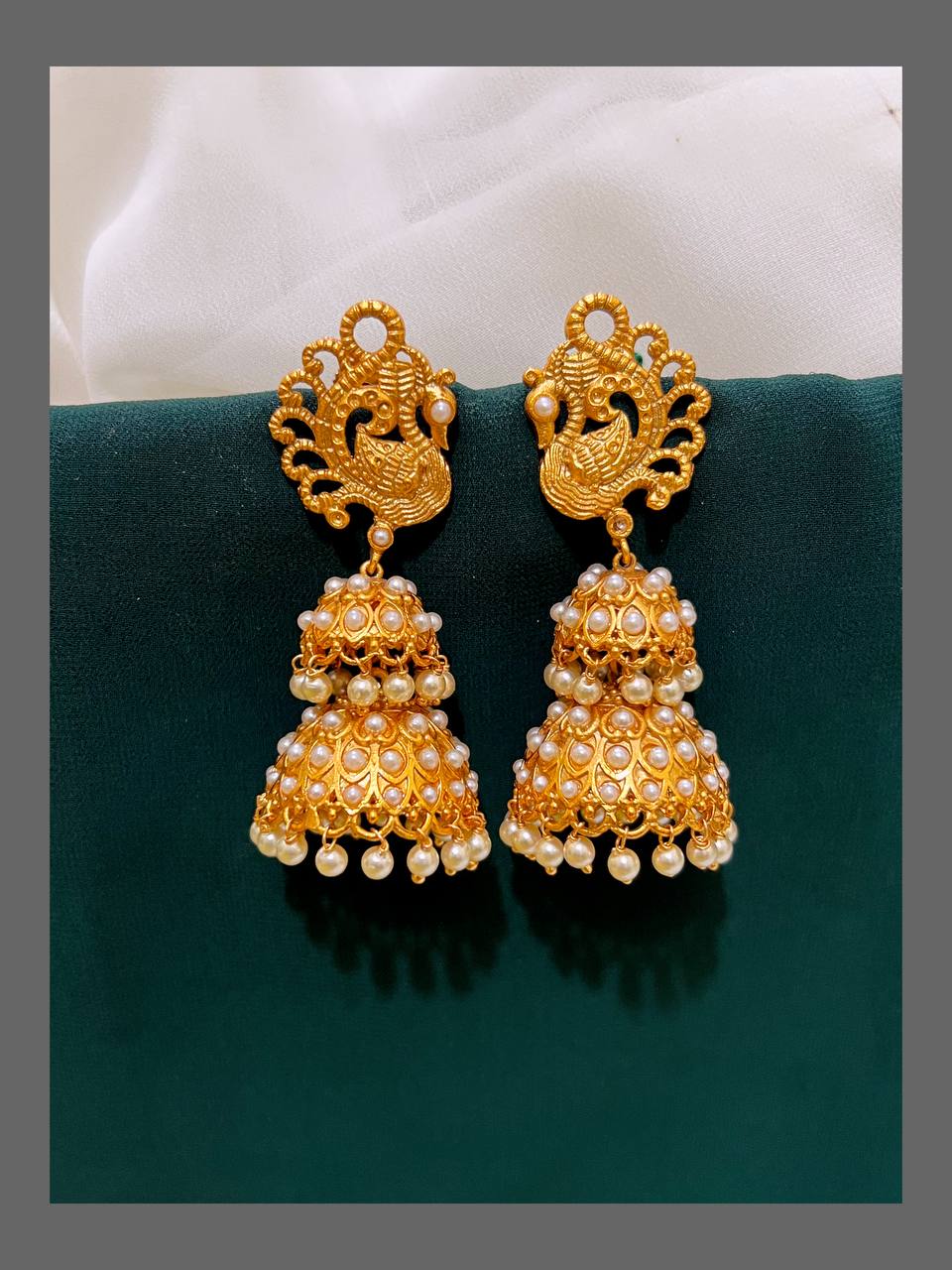 Peacock Double Layer Jhumki In Nakshi - NE00471