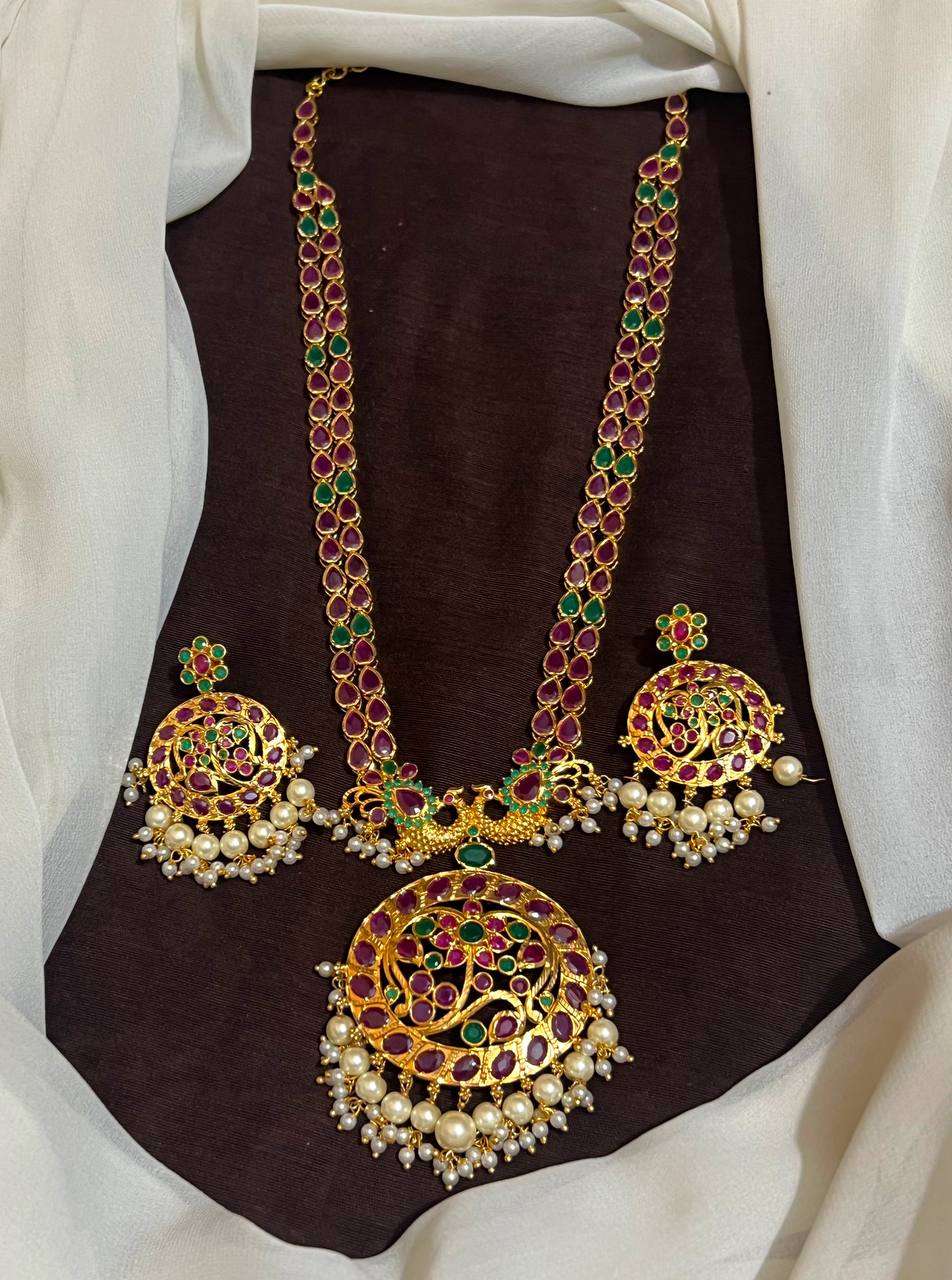 Multi Stones in Gold Polish 2 line Rani Haram - NH00506
