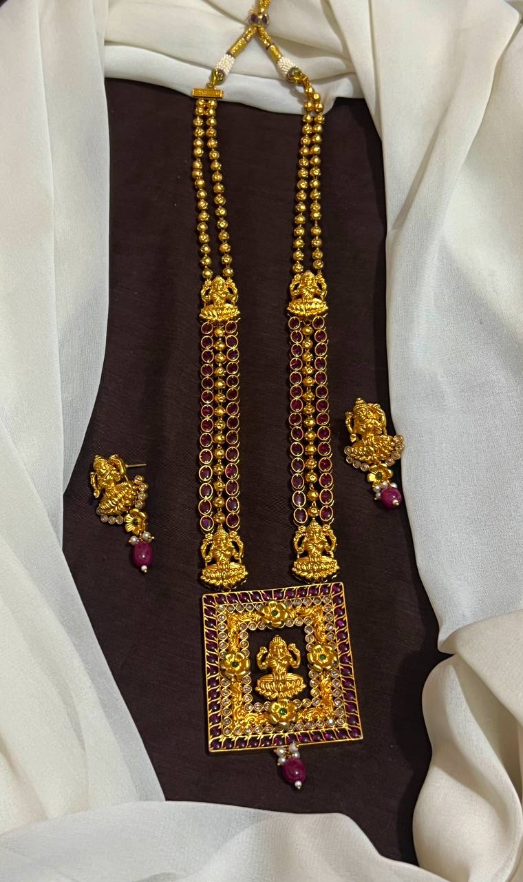 Lakshmi Devi Photo Frame Pendant in Antique Gold polish balls chain - NH00505