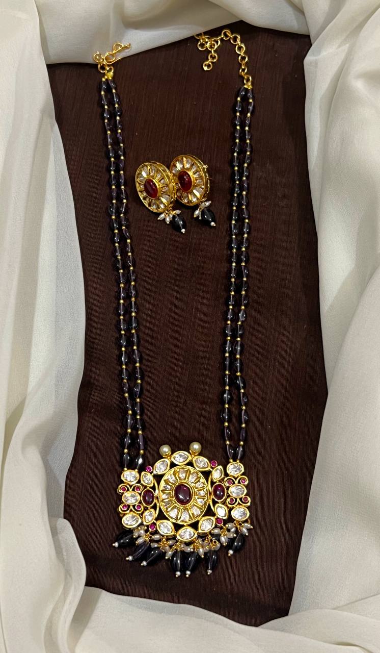 Amethyst Beads Haram WIth Polki Kundan Pendant  - PB00510