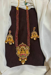 Ruby Stone Gold Polish Long Haram With Earrings - NH00502