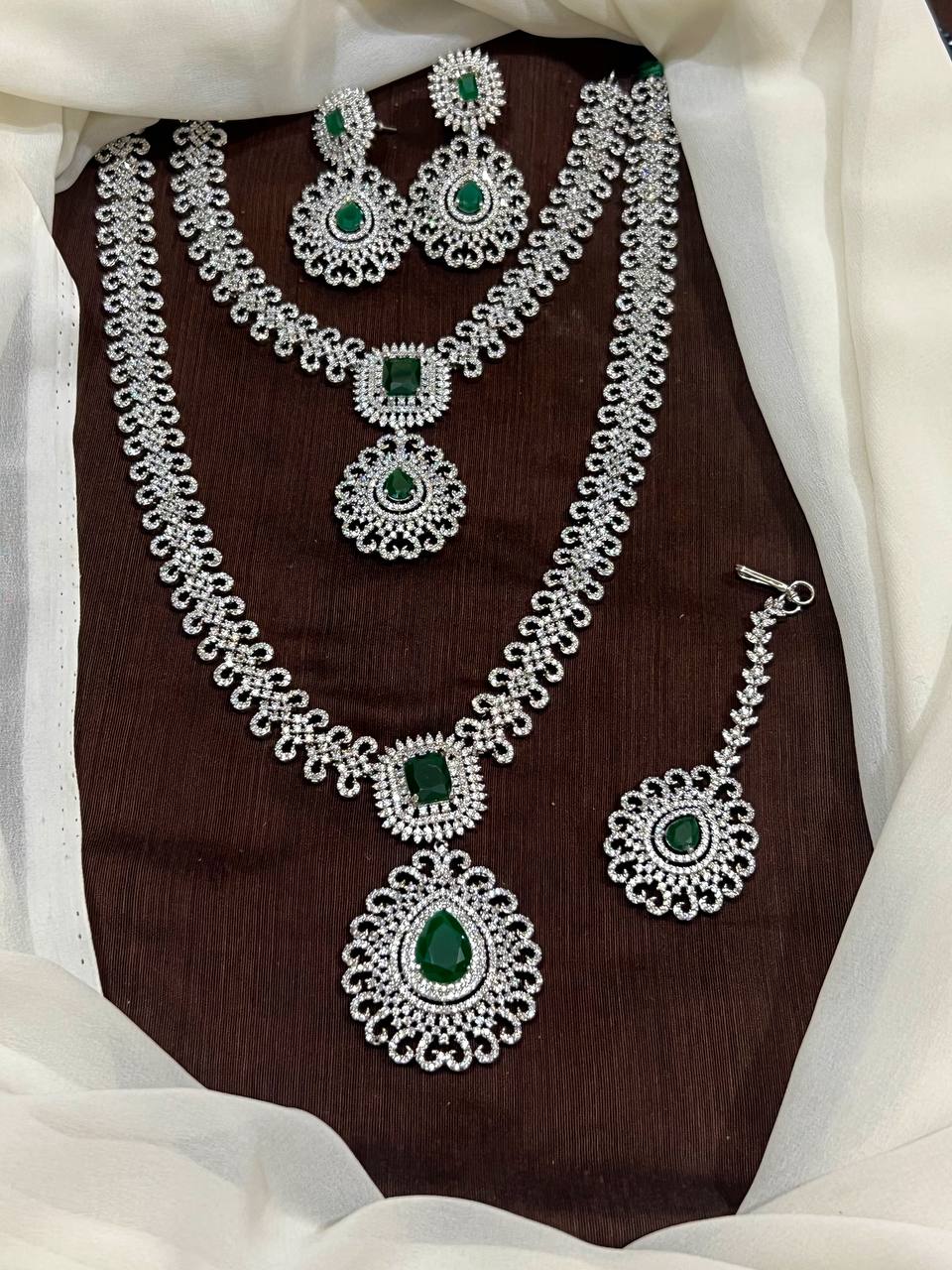 Daimond Bridal Set with Silver Color Polish With Earrings - BR0065