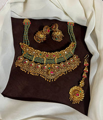 Nakshi Pota Stone Emerald Beads Choker - NN00152