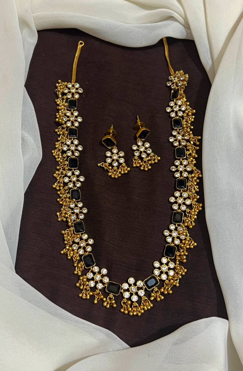 Black And White CZ Haram With Gold antique Balls - NH00501