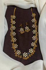 Black And White CZ Haram With Gold antique Balls - NH00501