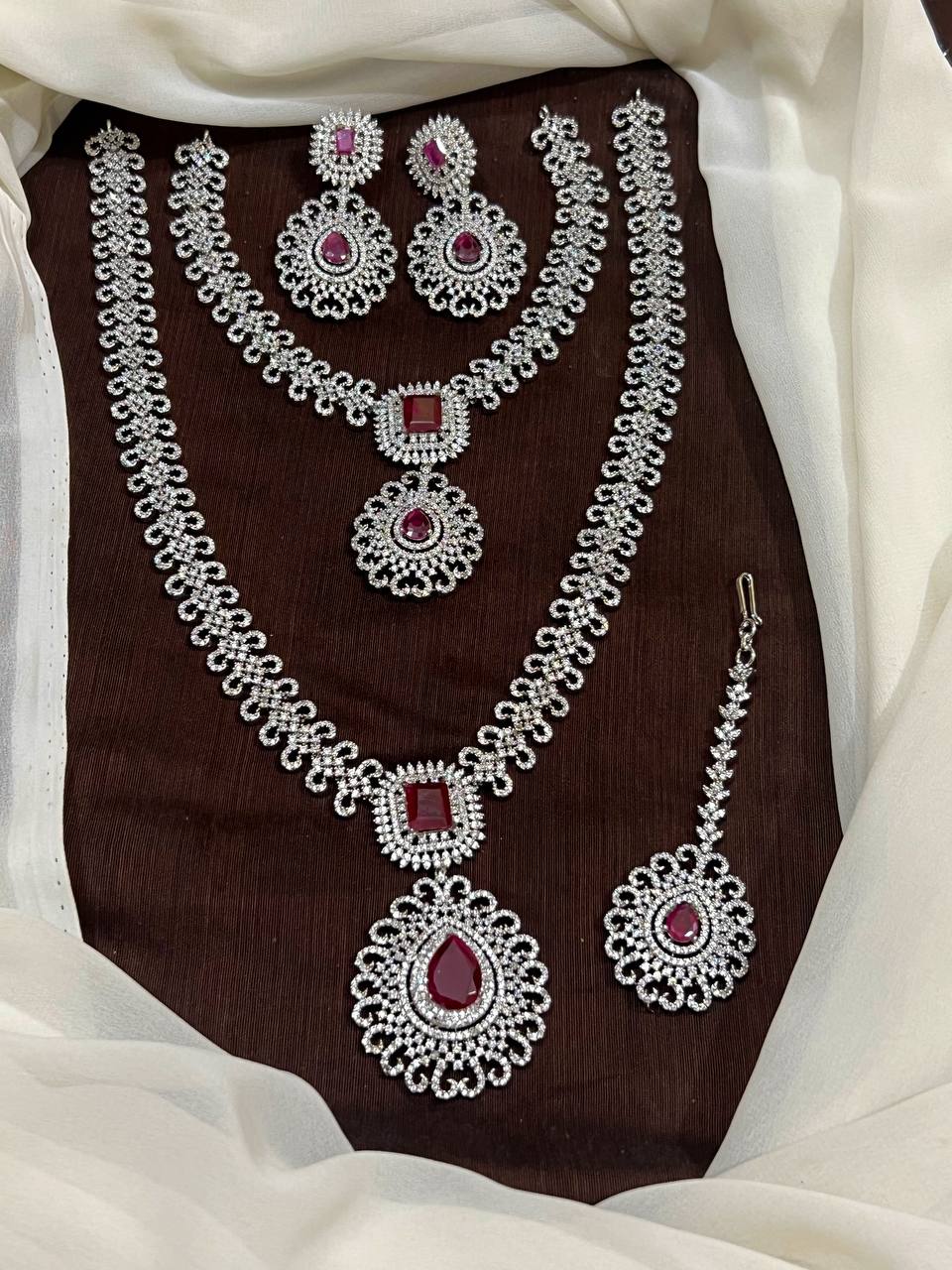 Daimond Bridal Set with Silver Color Polish With Earrings - BR0065