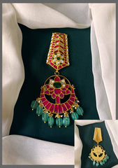 Long Jadau Pendant With Side Hooks - KP00191