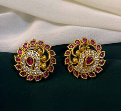 Ruby with White Stone Mango Shape Nakshi Earring - NE021