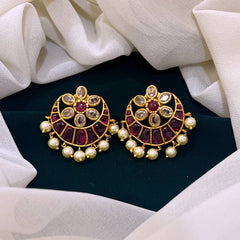 Chandra Bindu Design in Ruby Color Nakshi Earring -NE079