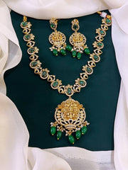 Elegant Lord Lakshmi Emerald Victorian Necklace with Pendent - VN0044