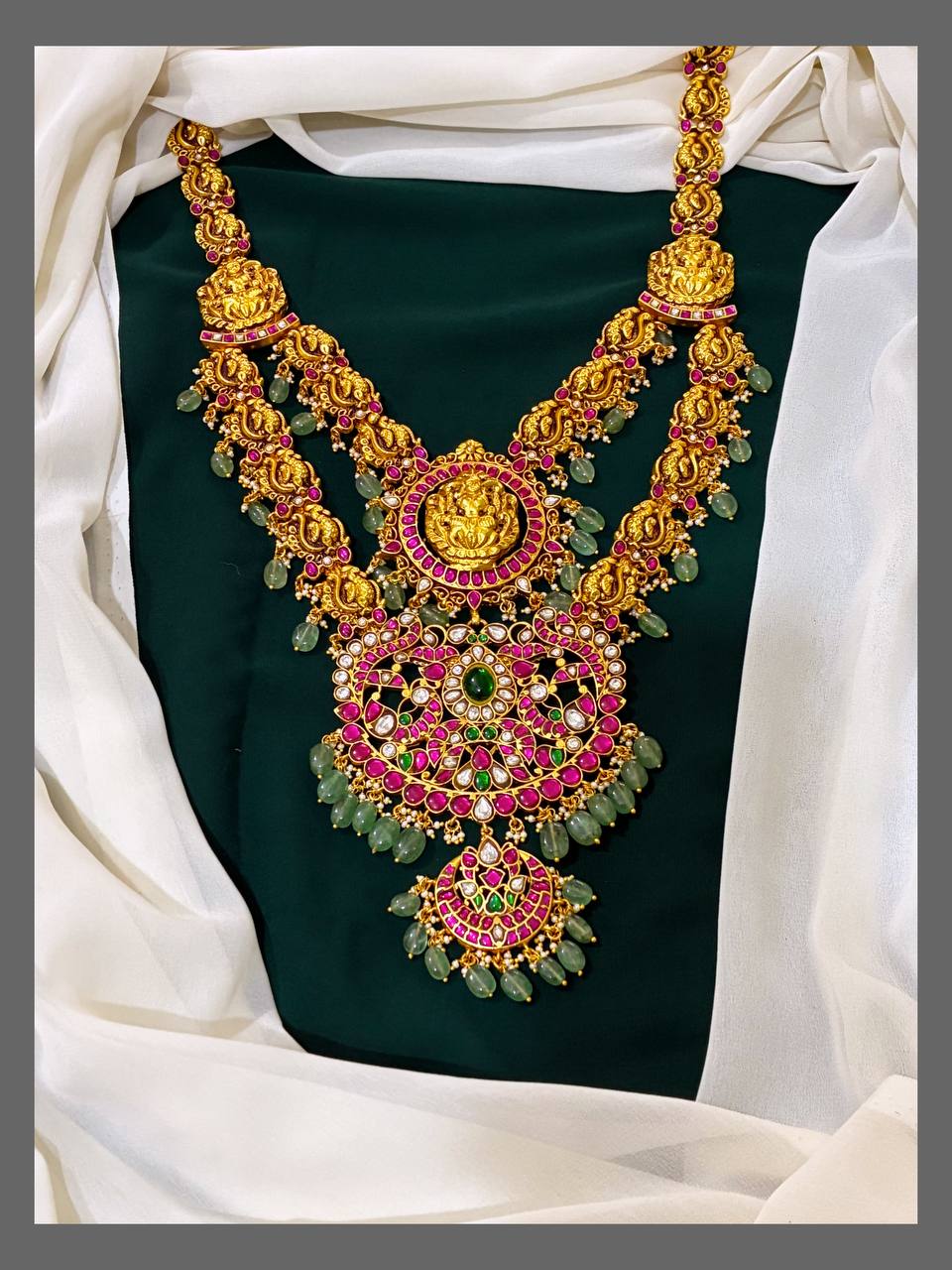 Jadau Layers Nakshi Haram with triple pendants - KH00149