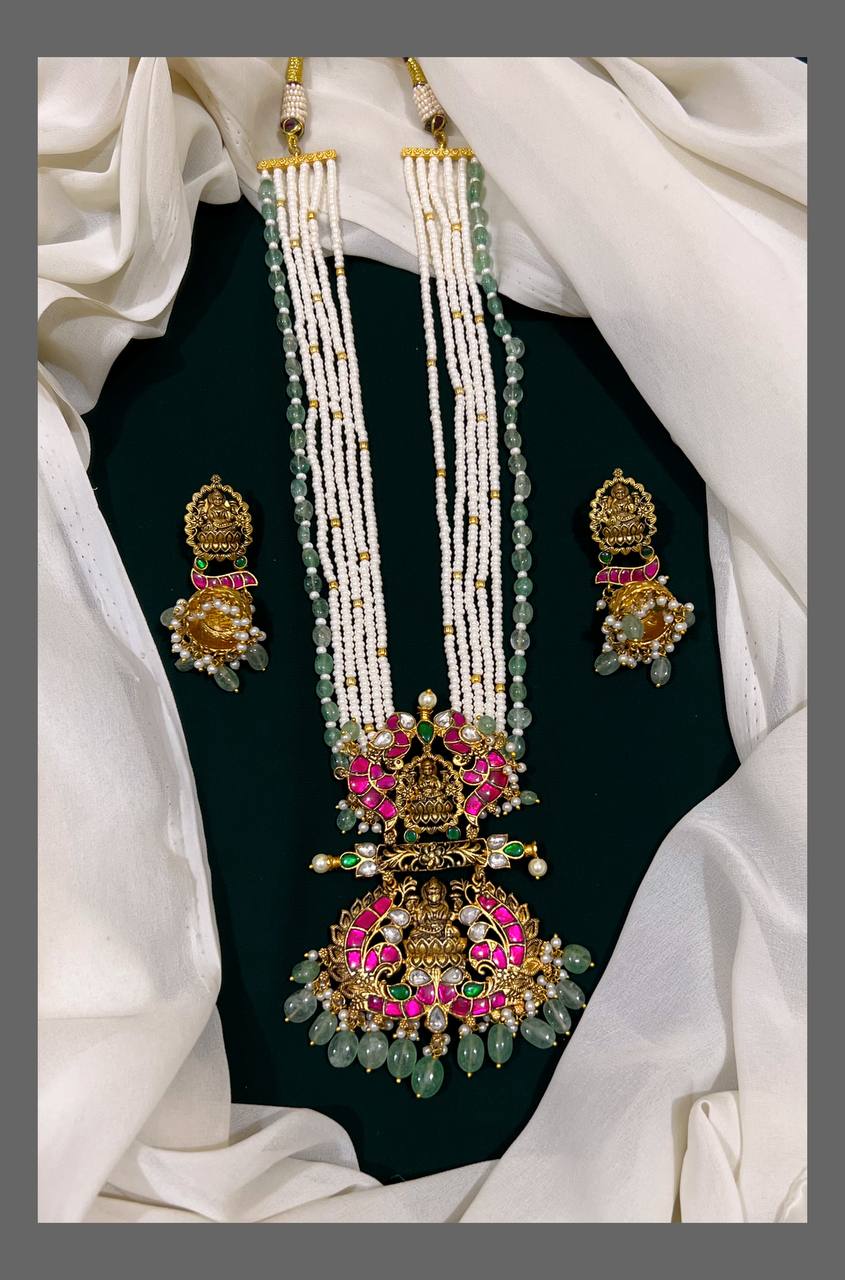 Pearl Jadau Lakshmi Haram with Jhumkis - PB0051