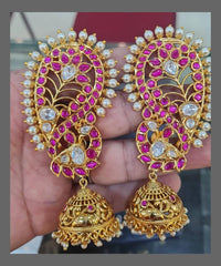 Peacock Jadau Nakshi Jhumkis - KE00247