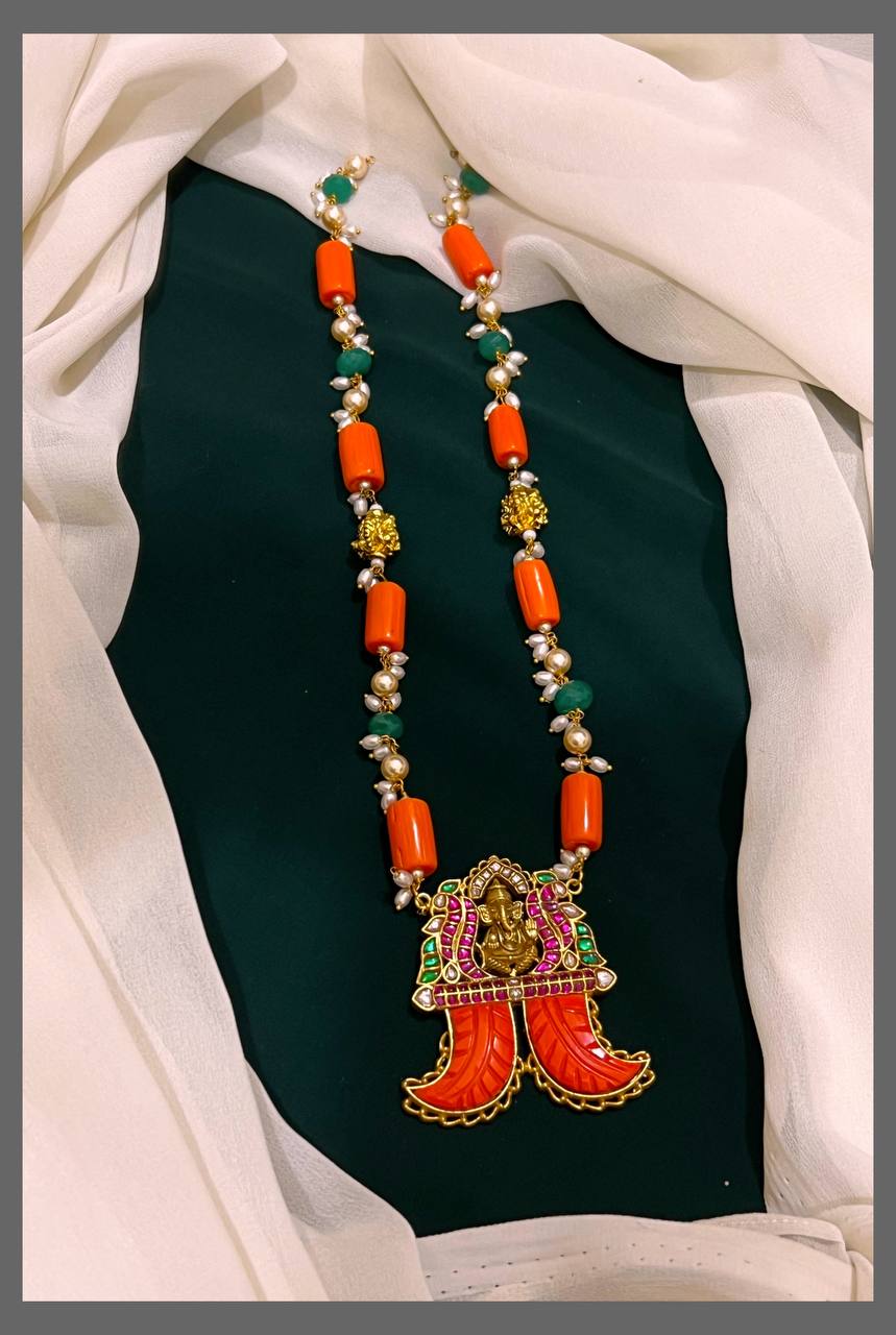 Ganesha Puligoru With Corals And Pearls - PB0078