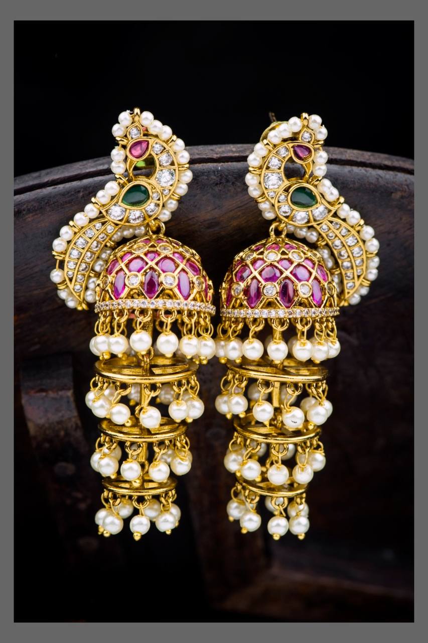 Peacock Jhumkis In Kempu - NE0018