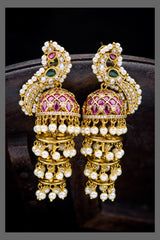 Peacock Jhumkis In Kempu - NE0018